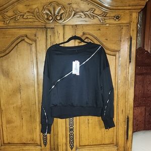 Micas Plus Zipper Detail Long Sleeve Crop Sweatshirt Black 2xl New With Tags